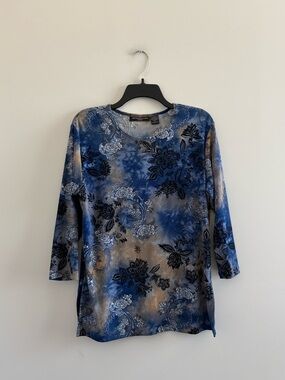 VTG Impressions Top Blue Floral Paisley Relaxed Fit Women S 90s Soft Grunge Art